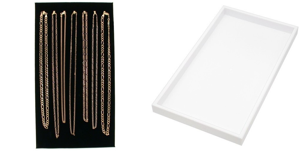 White Plastic Stackable Jewelry Display Tray w/ Black 7-Hook Velvet Display