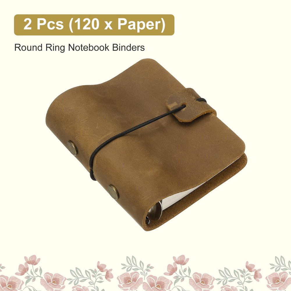 A9 Leather Journal 2Pcs 3 Ring Notebook Binder Planner Loose Leaf, Brown