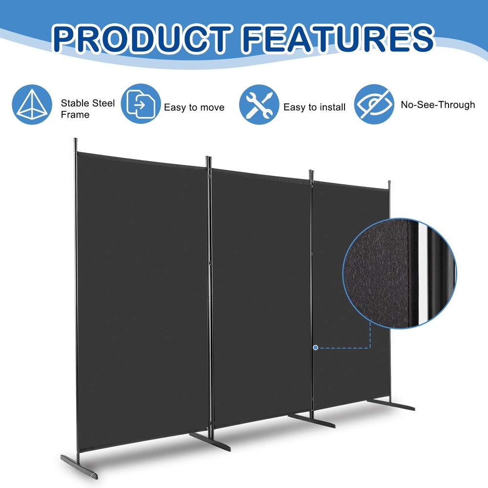 6FT 3/4 Panel Room Divider Folding Privacy Screen Wall Partition for Home Office