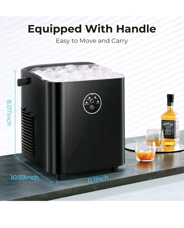 Countertop Ice Maker with Handle, 9 Bullet Ice Ready in 6 Mins, Self-Cleaning