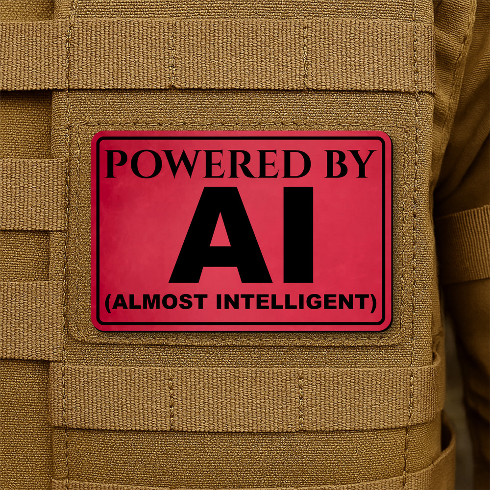Powered by AI Warning Funny Morale Patch 2"x3" Hook & Loop Engraved Tactical