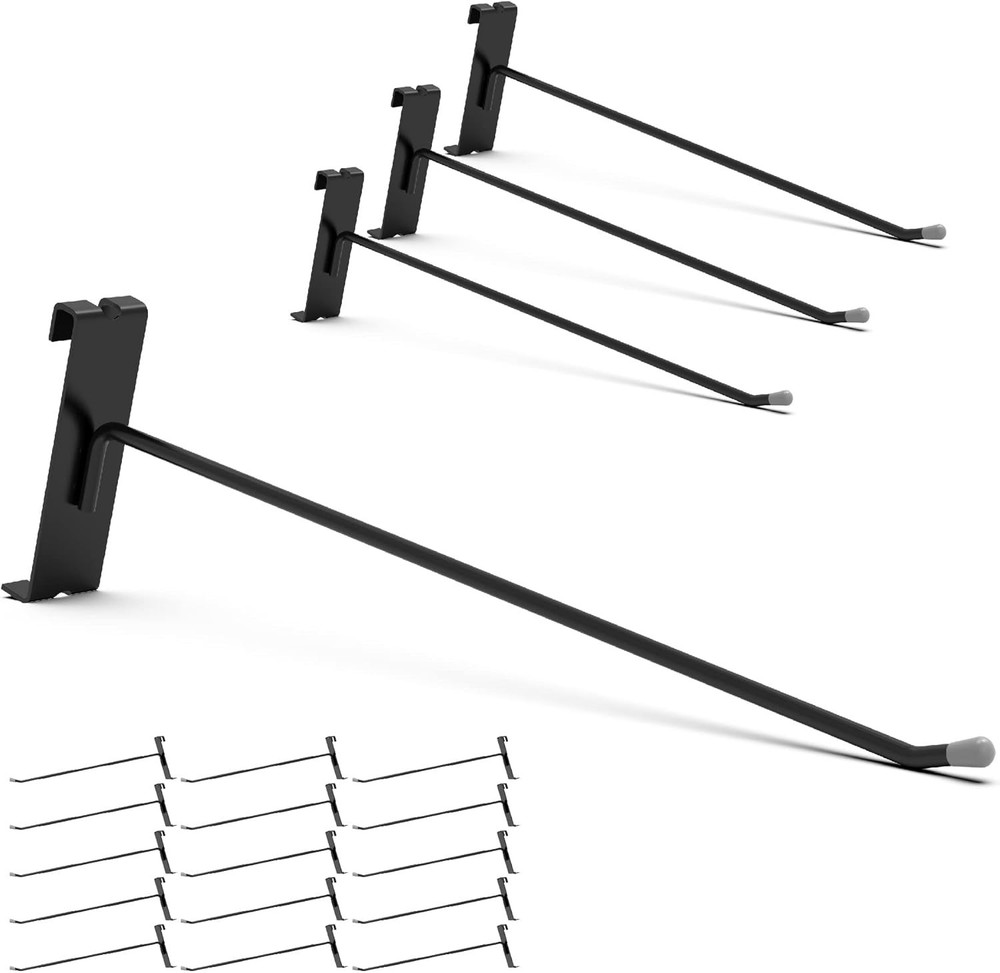 12" L-Shape Grid Hooks (32pk) - Black Steel, 30lb Capacity, Rust Resistant