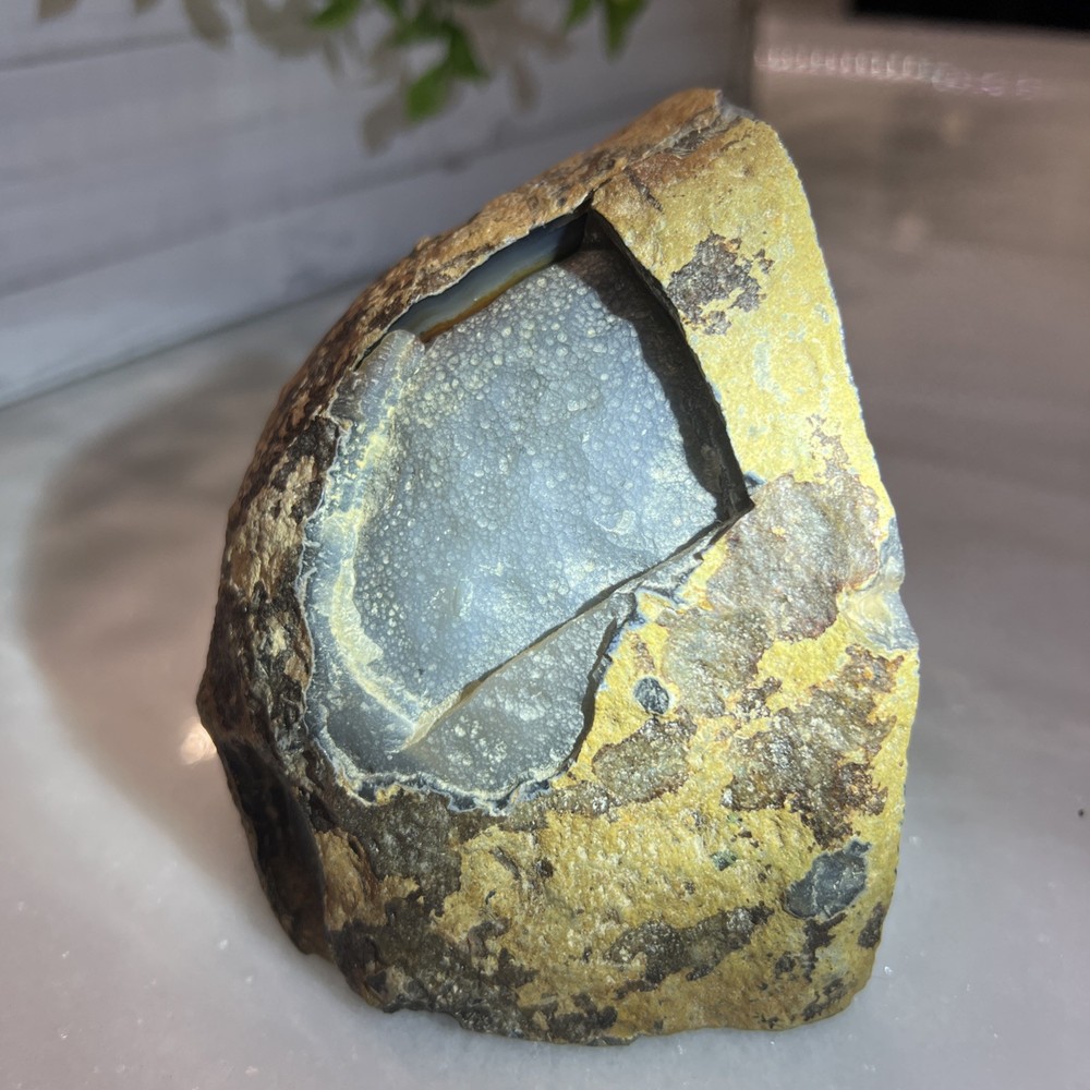 Vintage Agate Large Geode Rock Bookends Brown Rust White