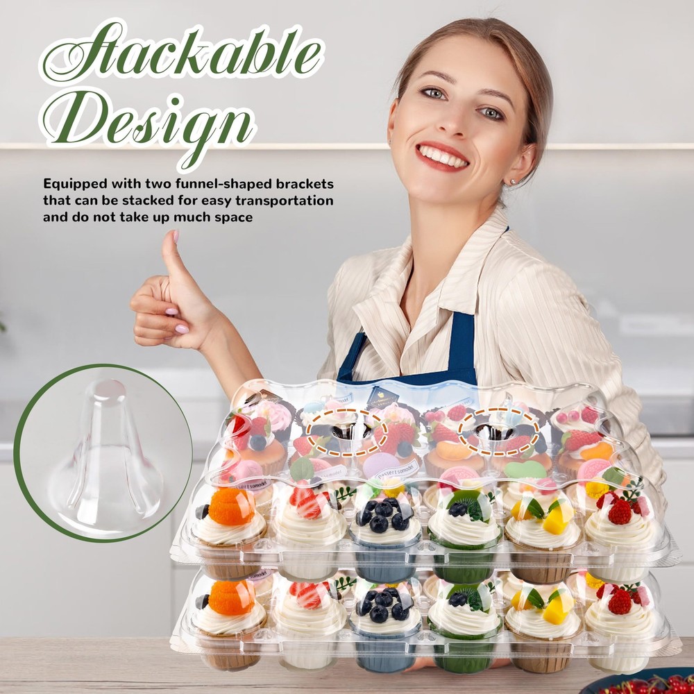 24 Count Cupcake Containers 10 Pack Cupcake Holders Plastic Stackable Cupcake...