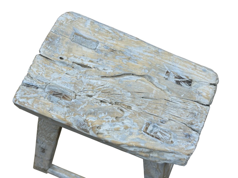 Rustic Raw Rough Wood Grain Rectangle Slim Stool Bench Side Table ws4639