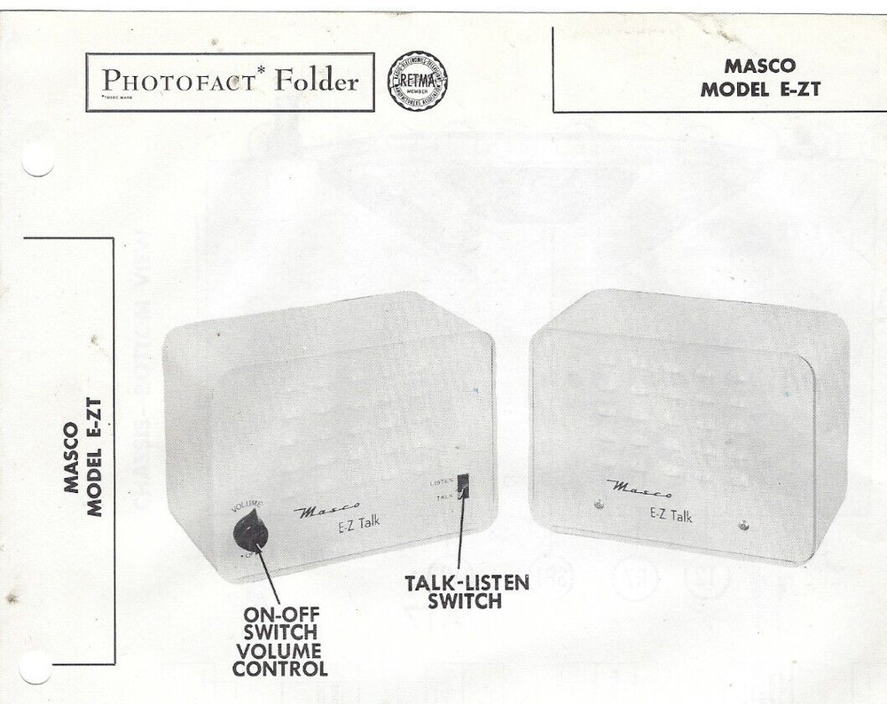 1956 MASCO INTERCOM E-ZT Photofact MANUAL Schematic Intercommunications System
