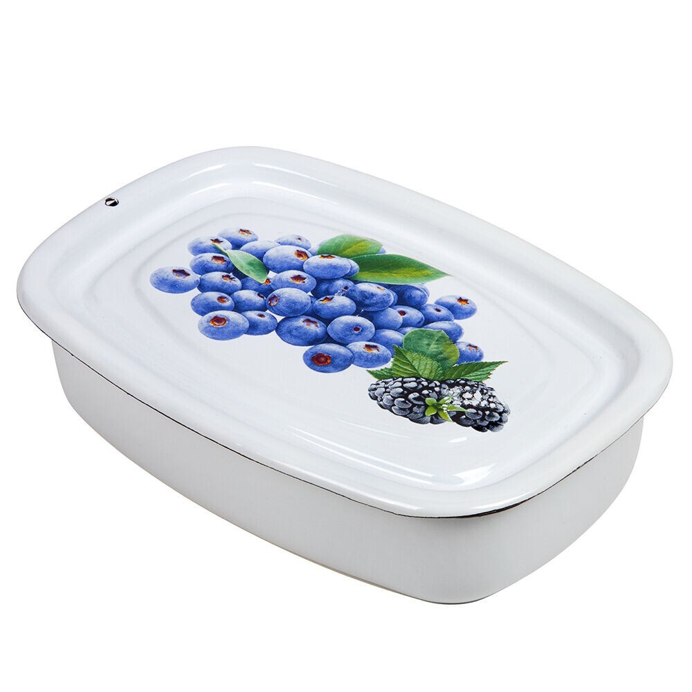 STPGOODS Blueberry Enamel Kitchen Storage Container Enameled Baking Tray 1.6 qt