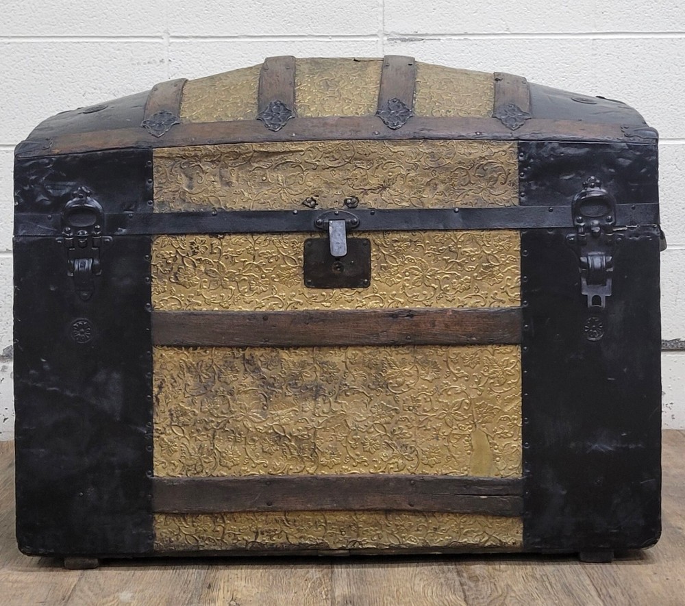 Antique Large Camel Back Dome Back Steamer Trunk Chest