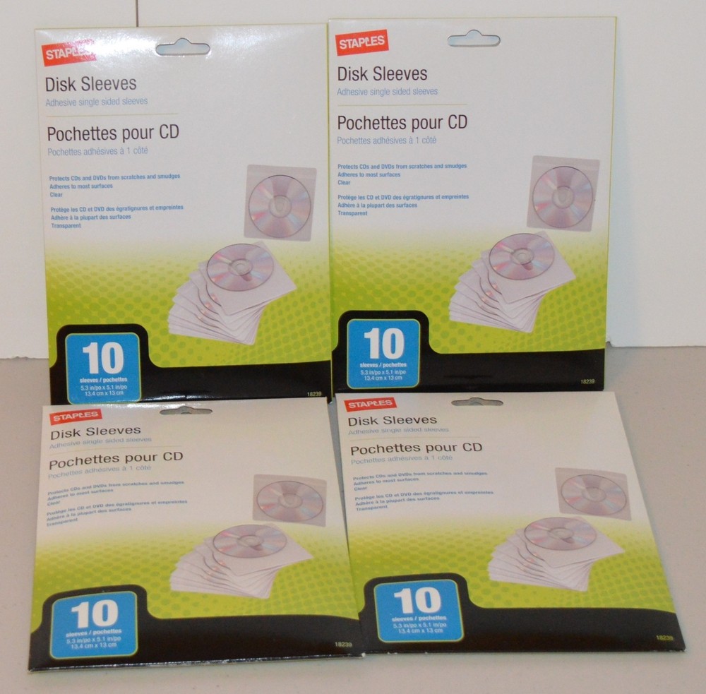 Staples Adhesive Single Sided Disk Sleeves 10 Pack Disc Storage (4 Packages)