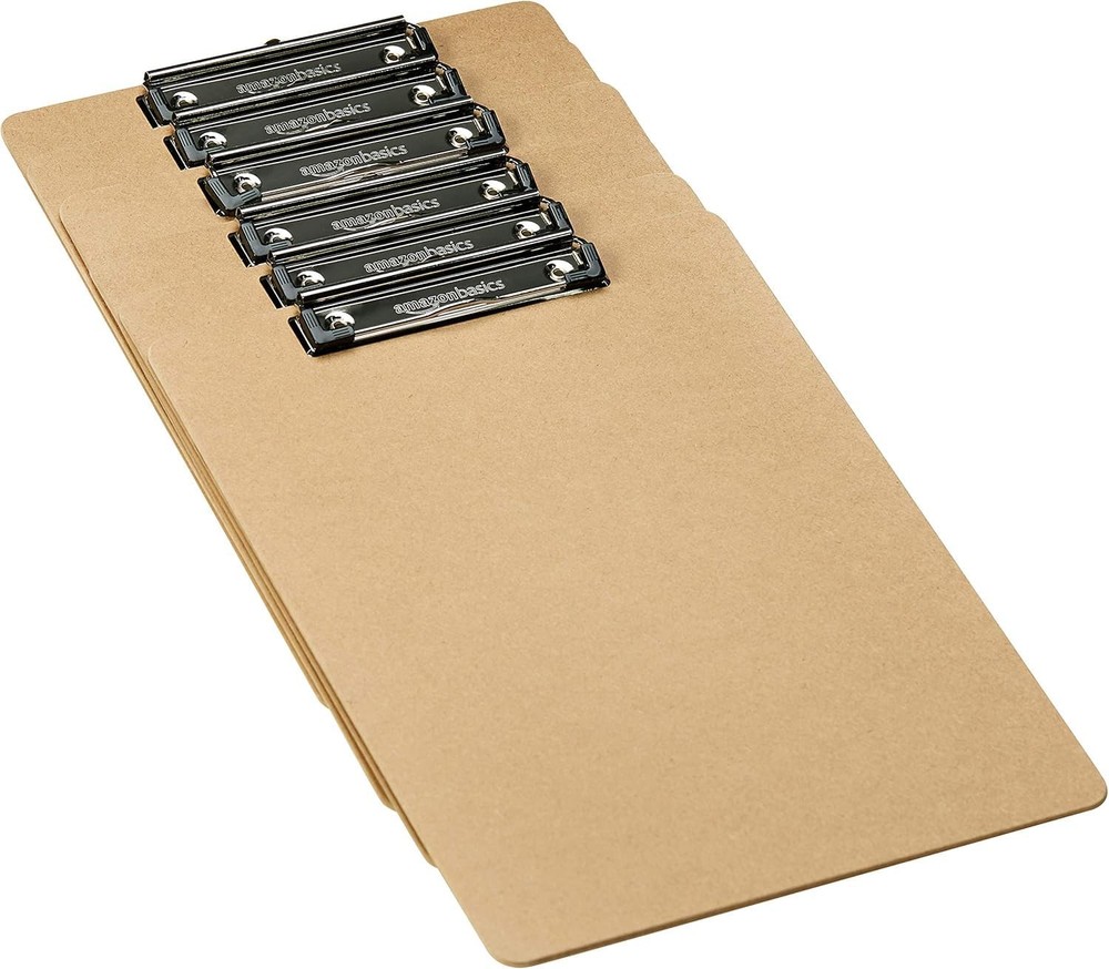 Amazon Basics Hardboard Office Clipboard, Low-Profile, Letter 6-Pack, Brown