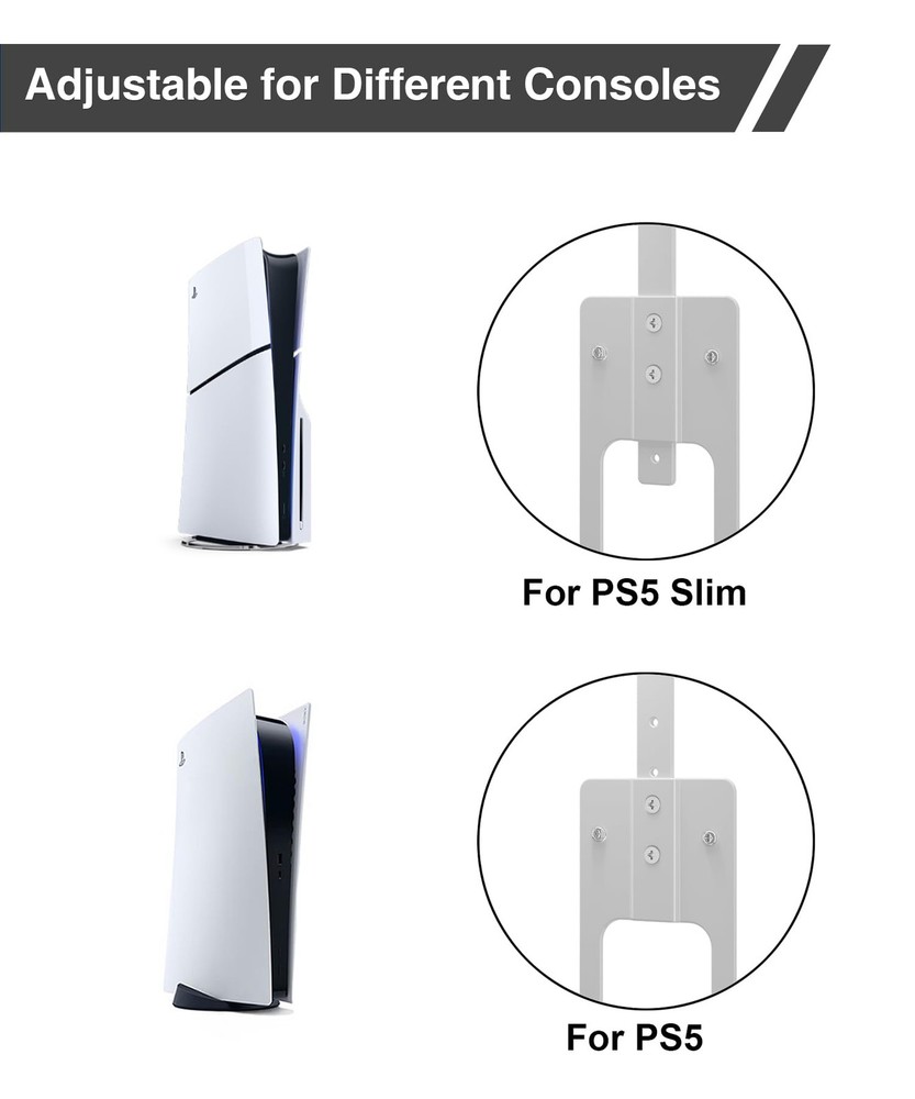 Upgraded Adjustable Console Holder Wall Mount for PS5: Black Gaming White