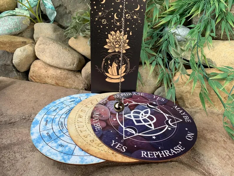 Handmade Dowsing Set Five Pc, Pendulum Divination Mat, Dowsing Kit, 3 Divination