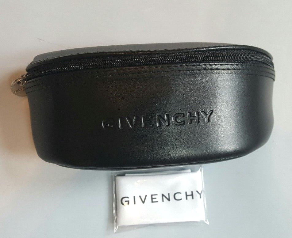 GIVENCHY LARGE BLACK ZIPPERED SUNGLASSES CASE WITH CLEANING CLOTH