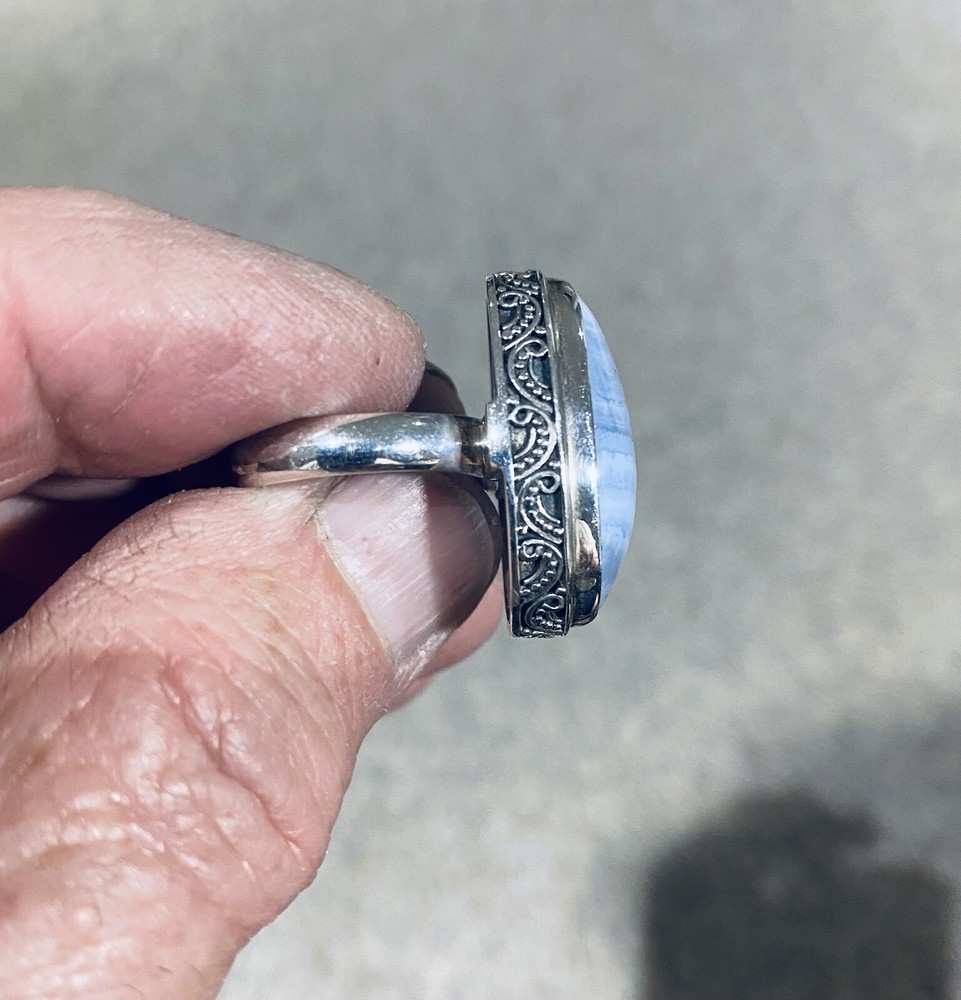 Blue Banded Agate Ring Sterling