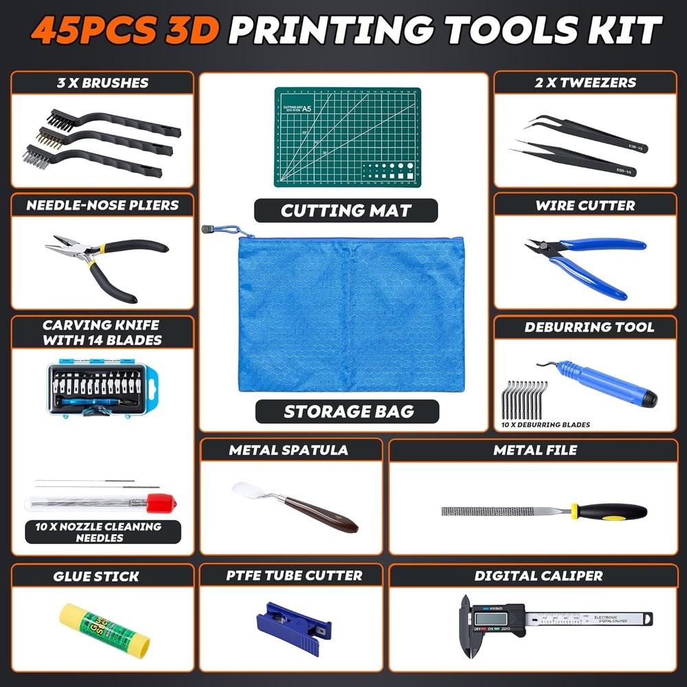 45 Pieces 3D Printer Tools Kit 3D Printing Accessory Includes Deburring Tool
