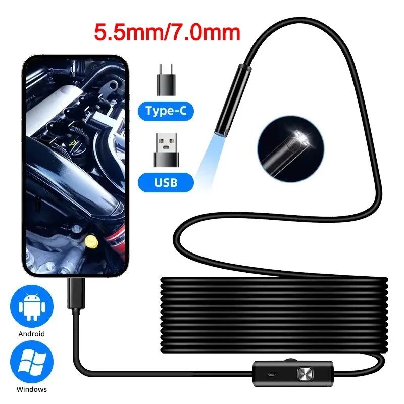 Type-C Endoscope Camera IP67 Waterproof 6 LED Borescope for Android PC