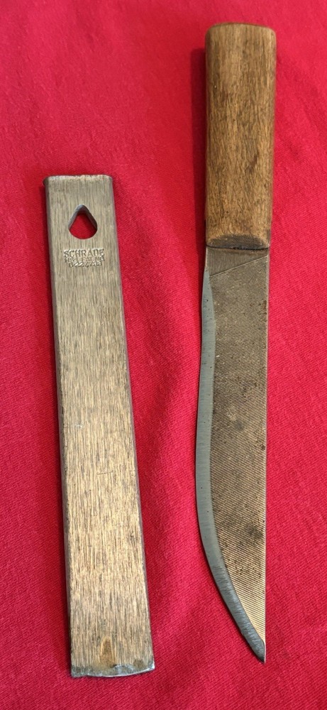 CUSTOM USMC KNIFE FROM FILE & SCHRADE HS-1 SHARPENER - ORIGINAL SHEATH