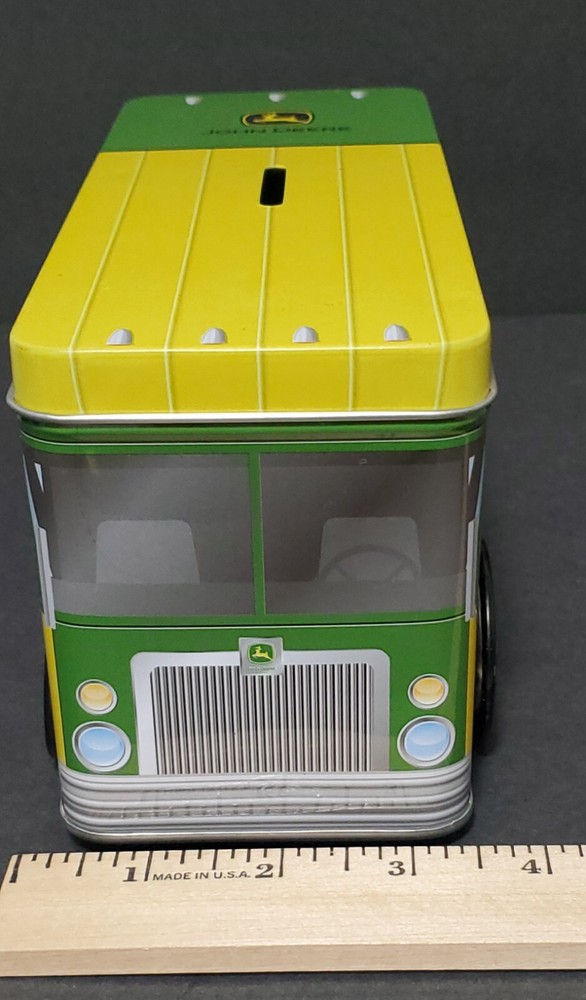 John Deere Bus Shaped Tin Coin Box