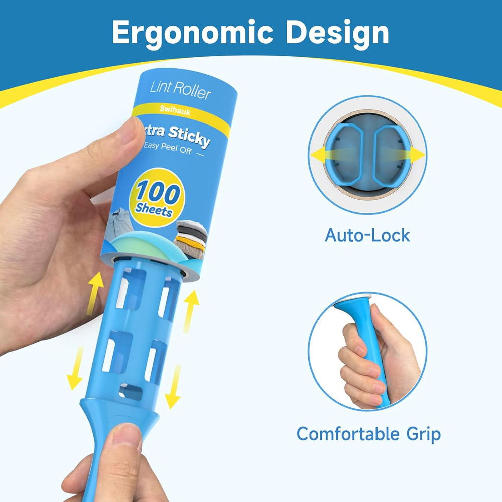 600 Sheets Extra Sticky Lint Rollers for Pets, Easy Tear with Ergonomic Handle
