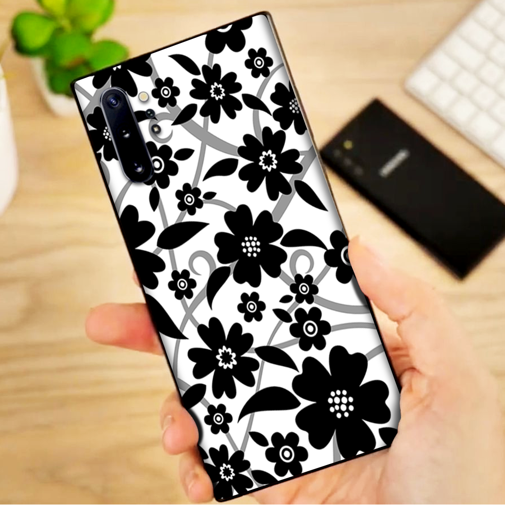Skins Decal Wrap for Samsung Note 10 Plus Black white Flower Print