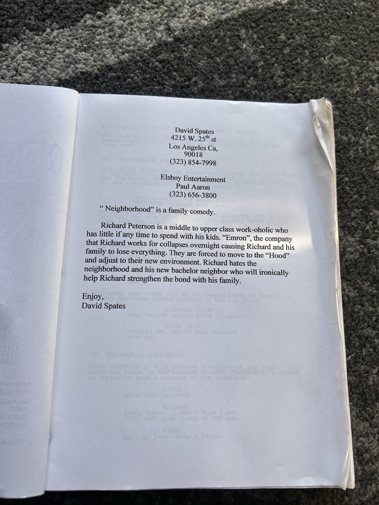 Neighborhood Rare David Spates Original Script