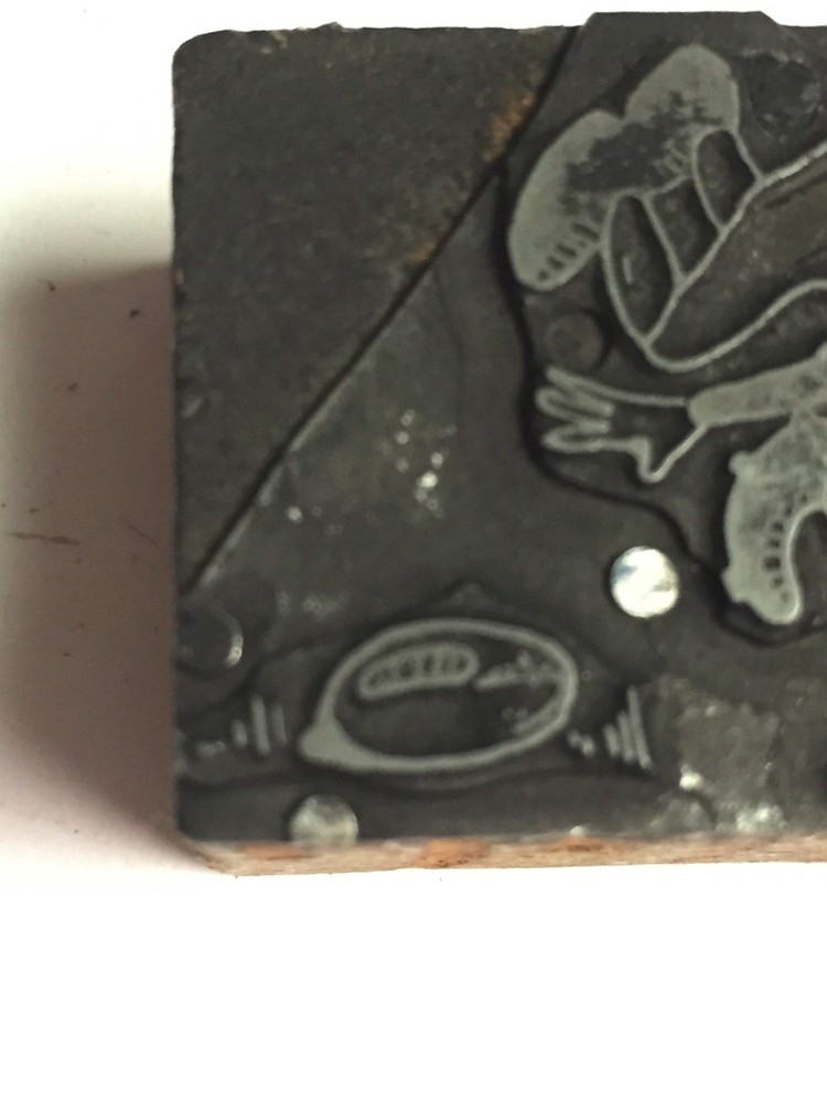 Comic Football Player Printer's Letterpress Type Block