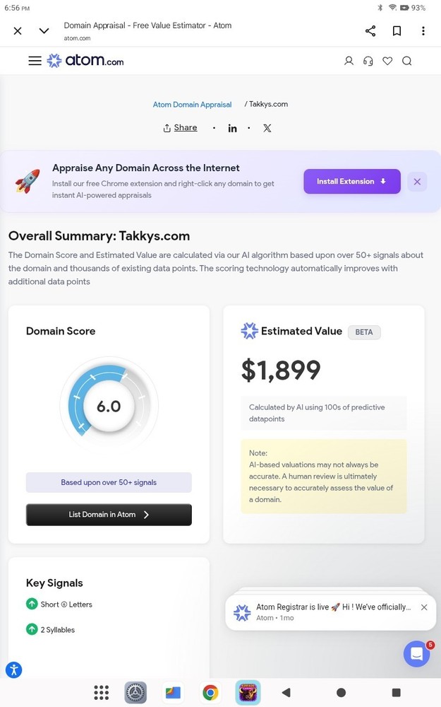 💥 TAKKYS.COM DOMAIN NAME ESTIMATED VALUE IS $1900.00 AT ATOM