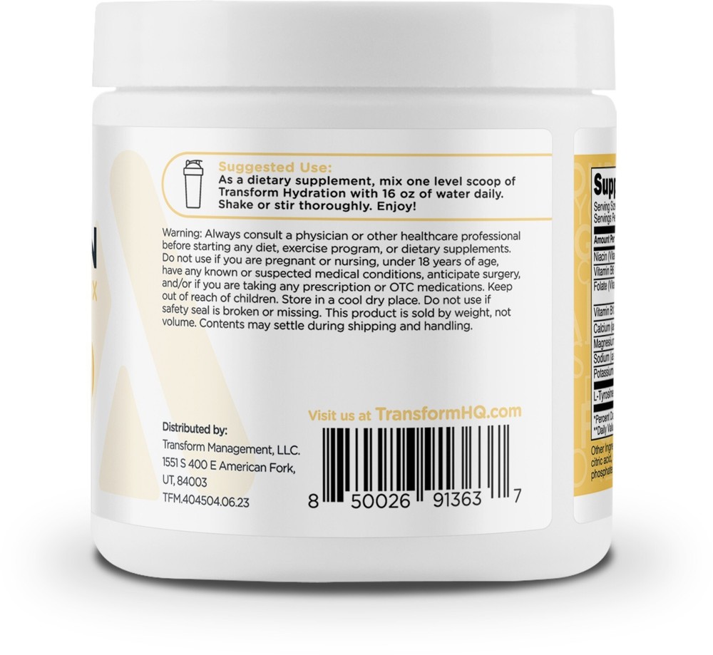 TransformHQ Hydration 42 Servings (Pina Colada) - Electrolyte Drink Mix