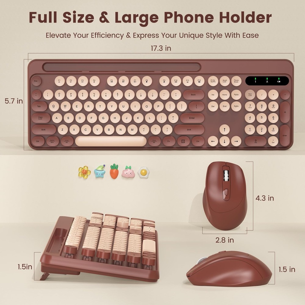 Wireless Keyboard and Mouse Combo, Retro Round Keycaps, Full-Size Stylish Typ...