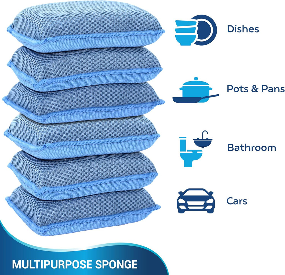 Miracle Microfiber Kitchen Sponge by (6 Pack) - Non-Scratch Heavy Duty Dishwash