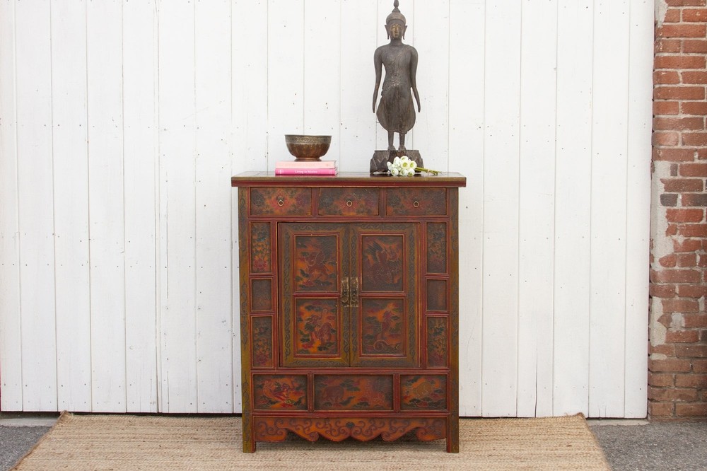 Vintage Mongolian Painted Dragon Cabinet