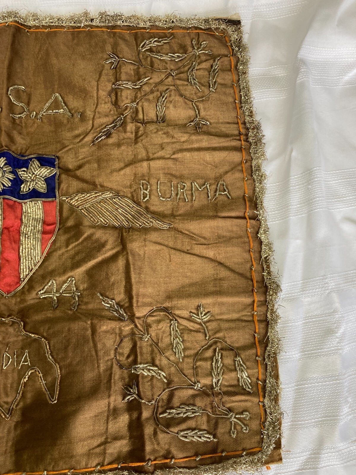 RARE WWII 1944 CBI CHINA BURMA INDIA HUMP PILOT BULLION WALL HANGING