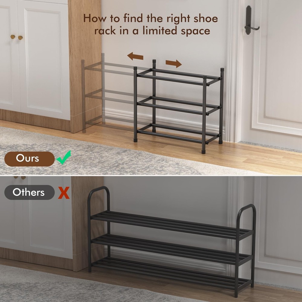 Expandable Shoe Rack, 3 Tier Shoe Rack for Closet, Stackable Adjustable Stand...