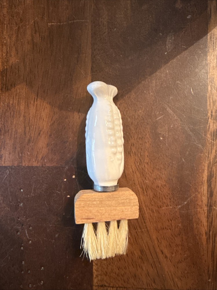 Vintage White Ceramic Corn Butter Dish with Mini Baster
