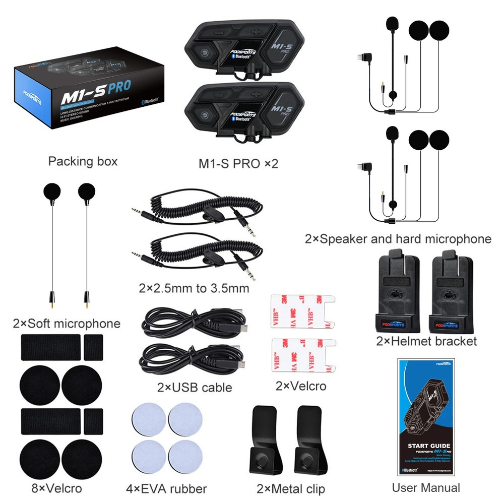 2pcs Motorcycle Helmet Intercom Wireless Bluetooth Headset Moto Interphone