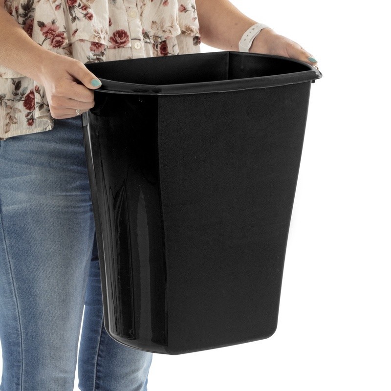 Plastic Trash Can Rectangular Wastebasket Indoor Open Top Handle Home Office New