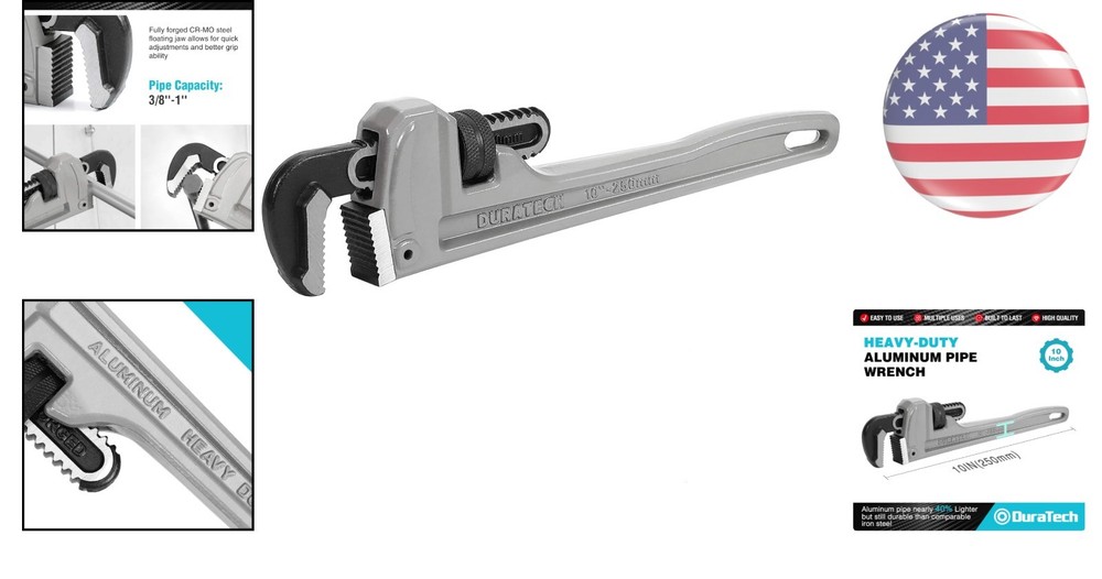 10-Inch Adjustable Aluminum Pipe Wrench - Effortless Operation & Access