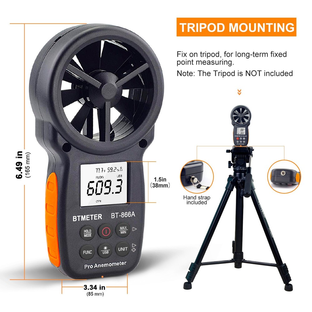 Digital Anemometer Wind Speed Meter Air Flow Volume USB Backlight Handheld HVAC