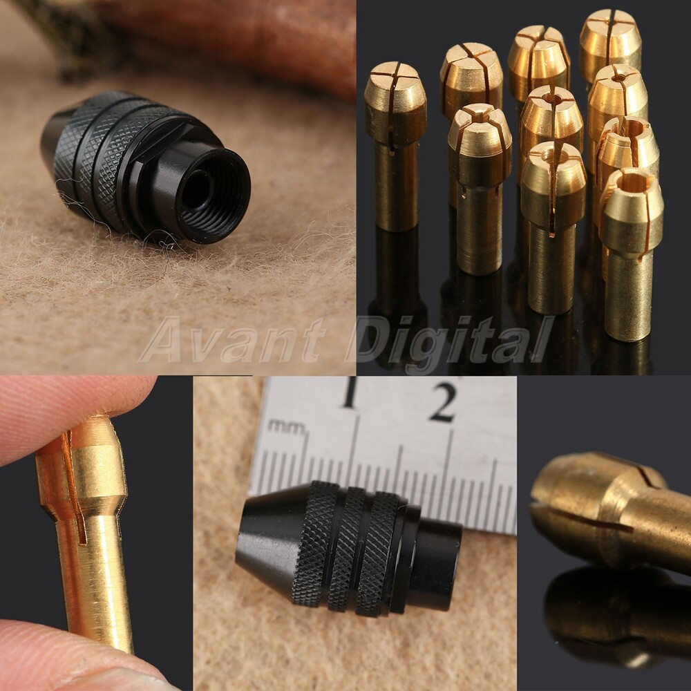 Long Tail Keyless Drill Chuck &0.5mm-3.2mm Brass Collets Bits Tool 4.3mm Shank