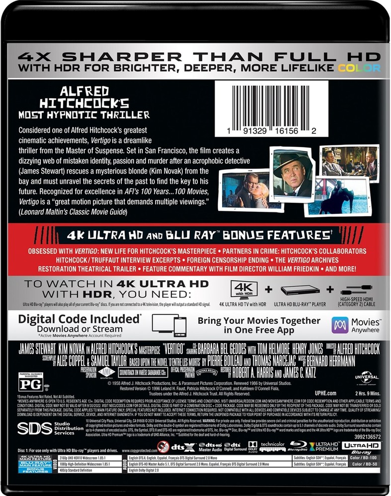 Vertigo 4K UHD Blu-ray James Stewart NEW