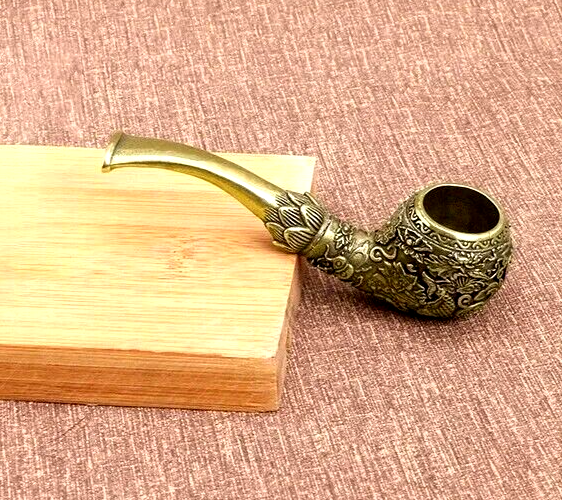 Koi Fish Pond Pipe Solid Brass Total Unrestricted Draw Large Bowl Tibet Curio