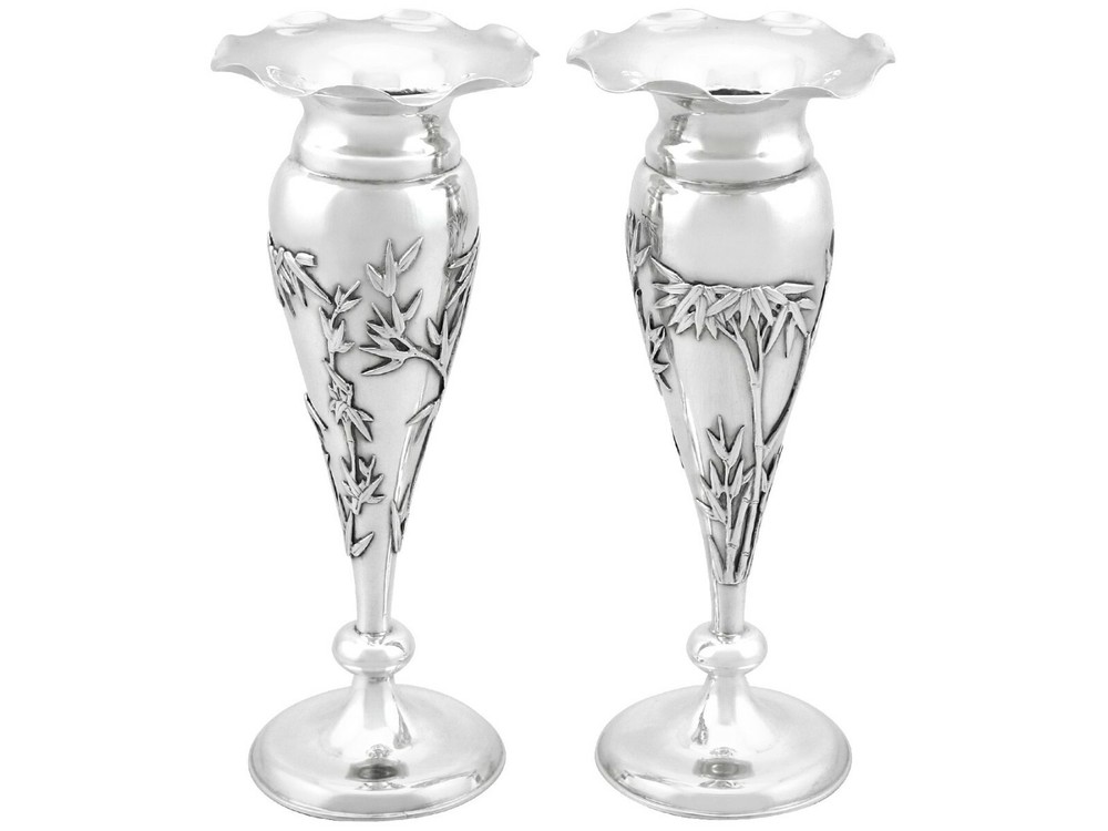 Antique Chinese Export Silver Vases Circa 1890