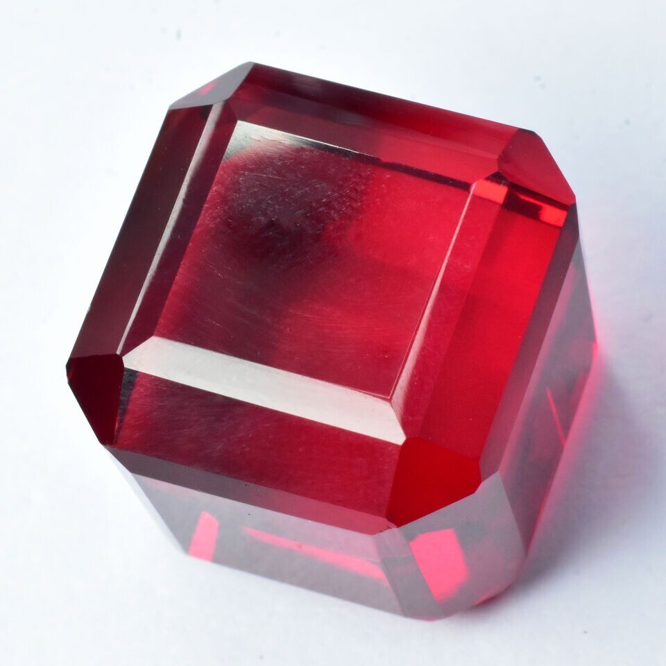 100 Ct+ Extremely Rare Lab-Created Ruby Red CERTIFIED Loose Gemstone Cube Cut