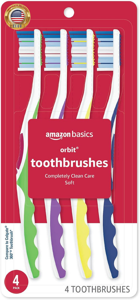 Orbit Toothbrushes, Soft Bristles, Full Size, 4 Count, Assorted Colors (Previous