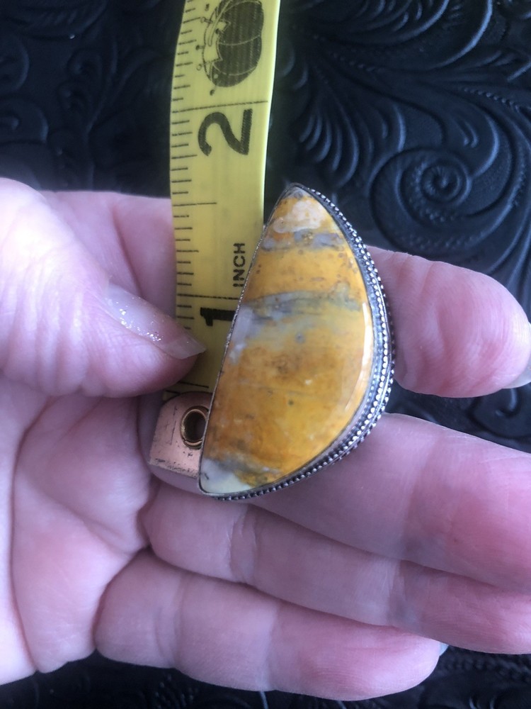 Crescent Moon Bumble Bee Jasper Size 7 Chunky Ring Box Bezel