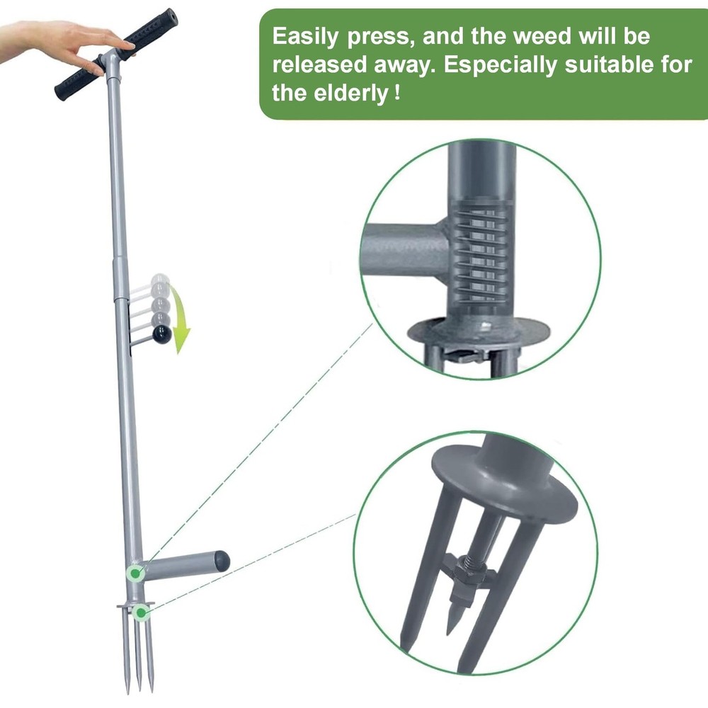 LEHDE Stand Up Weed Puller Tool - Remover for Garden - Silver