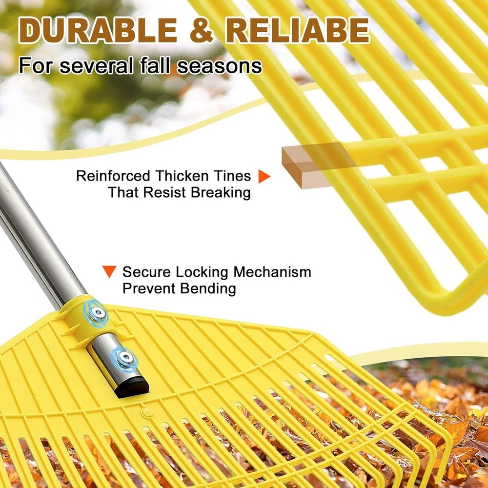 Leaf Rake - 17" Wide Nylon Plastic Head,65" Adjustable Handle,Heavy Duty for Lea