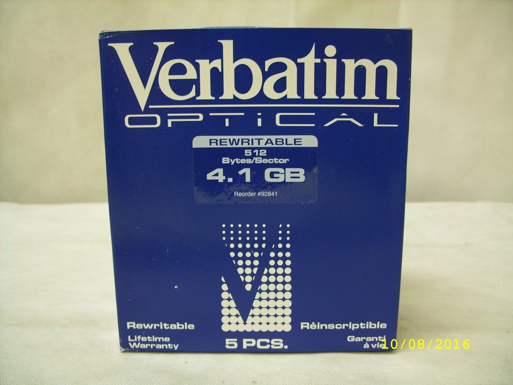 Verbatim Rewritable Optical Disk - # 92841 - 4.1GB - 5.25" - 512 Bytes - 5 PACK