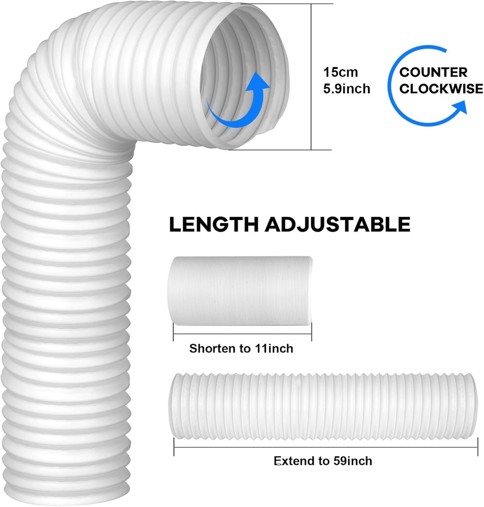 Anti-Clockwise 5.9 Inch Air Conditioner Exhaust Pipe, 59" Length Portable Air Co