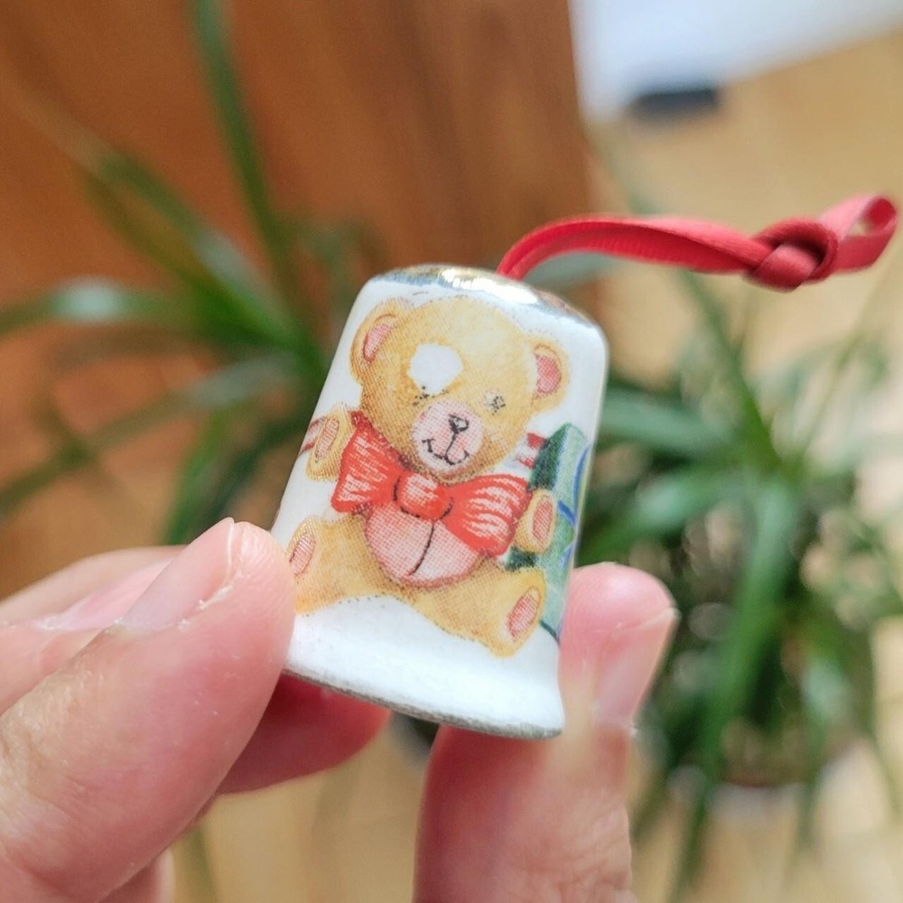 Vintage Teddy Bear Thimble Christmas Ornament